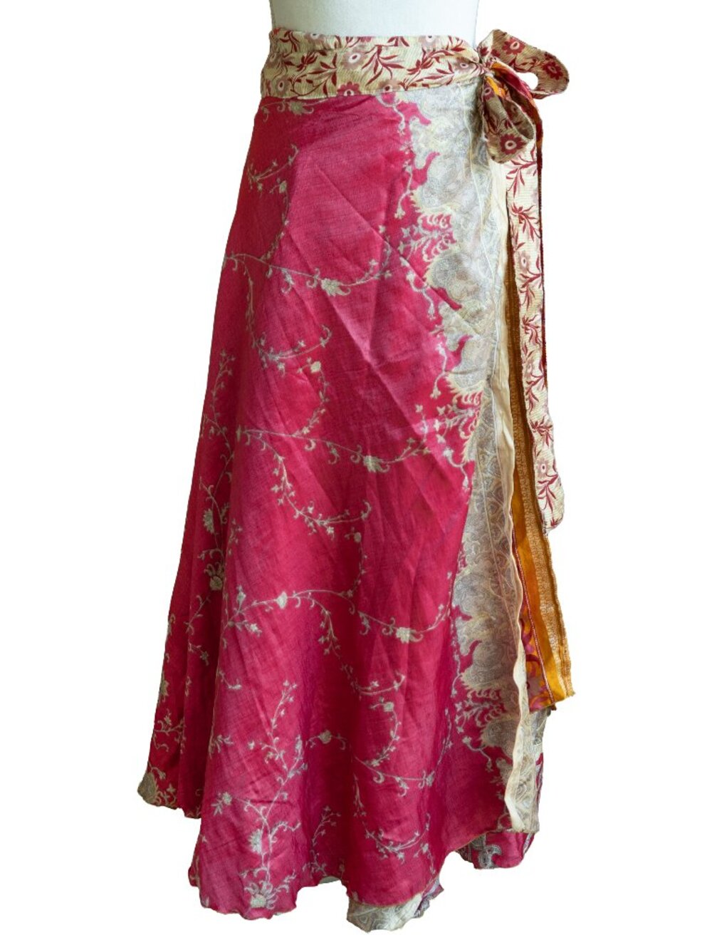 Vintage Silk Wrap Skirt Flowy Boho Hippie Colorful Indian Reversible Feminine